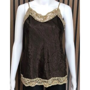 No Boundaries Juniors‎ Girls Brown Satin Lace Trim Cami Y2k Boho Top M (7/9)